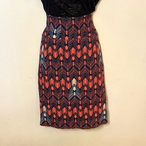 LuLaRoe Pencil Skirt - Navy Blue and Orange Chevron. Size S. EUC.